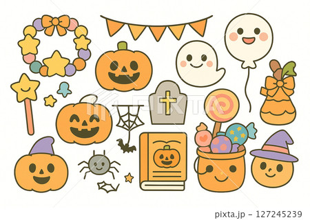 フラットなハロウィンのイラストセット 127245239