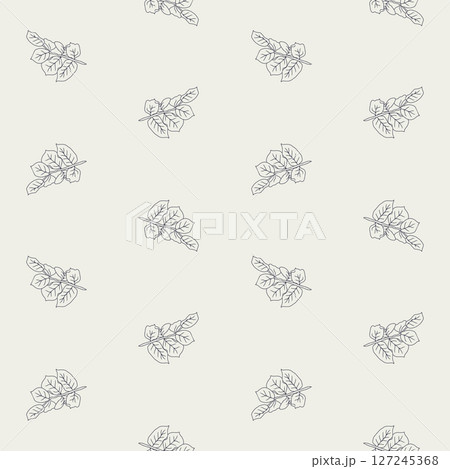 Vintage seamless pattern with hand drawn monochrome rose leaves Vintage seamless pattern with hand drawn monochrome rose leaves 127245368
