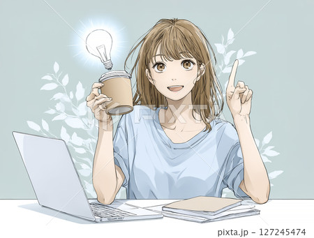 アイデアが浮かんだビジネスウーマンのイラスト素材 127245474