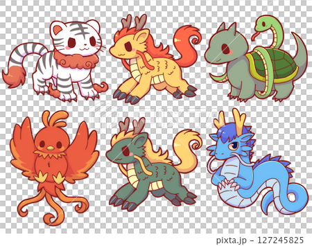 The four gods and the kirin in Chinese mythology The four gods and the kirin in Chinese mythology 127245825
