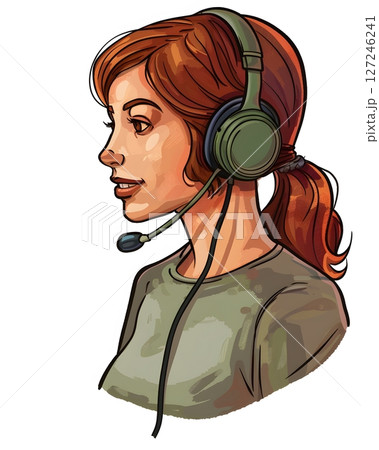 Customer service representative with a headset assisting a client online friendly and helpful 127246241