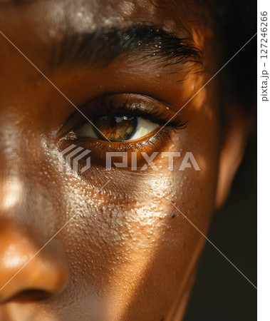 Healthy skin concept close up of a woman face with a natural glow clear complexion 127246266