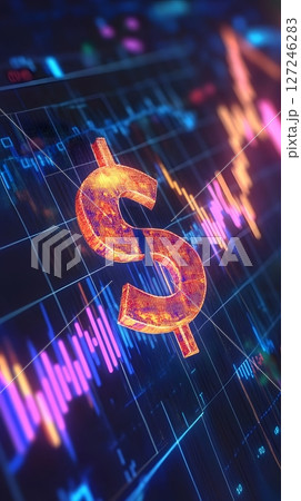3D chart board with arrow growth and dollar symbol, 127246283