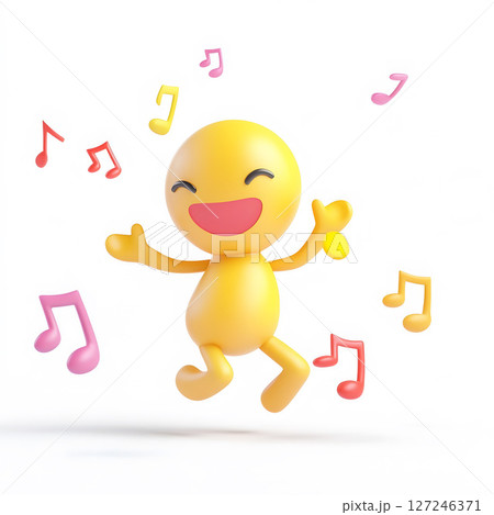 Funny 3D character dancing with music notes around, Funny 3D character dancing with music notes around, 127246371