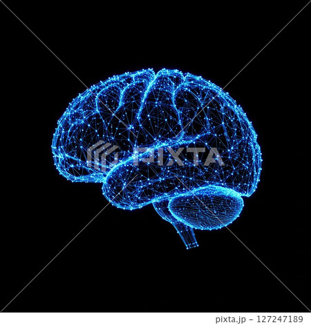 Glowing Blue Brain Neural Network 3D Render 127247189