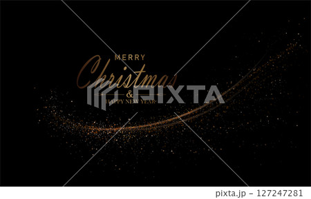 Isolated Christmas design component, shiny arc with tinsel on black background 127247281
