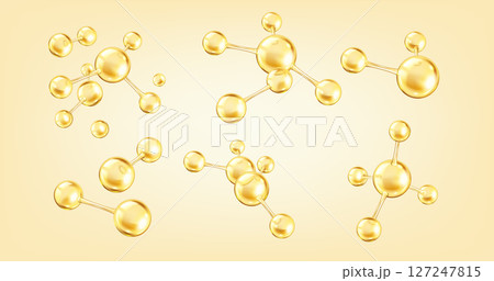 Golden collagen molecules realistic color icons set 127247815
