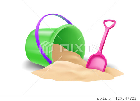 Colorful Sand Bucket and Shovel Illustration Colorful Sand Bucket and Shovel Illustration 127247823