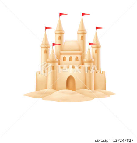 Illustration of a Detailed Sandcastle with Red Flags Illustration of a Detailed Sandcastle with Red Flags 127247827