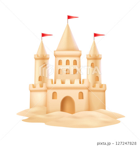 Illustration of a Sandcastle with Red Flags Illustration of a Sandcastle with Red Flags 127247828