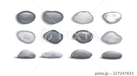 Set of Various Smooth Gray Stones on White Background 127247833