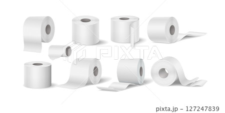 Realistic toilet paper rolls on plain background Realistic toilet paper rolls on plain background 127247839