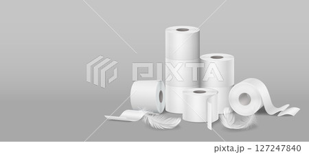 Rolls of Toilet Paper on Grey Background 127247840