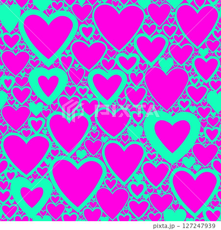 Seamless pattern with linear heart design on color background. 127247939