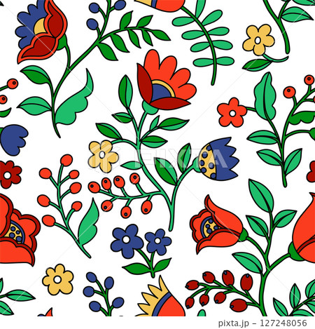 Seamless pattern of abstract fantasy flowers in folk style. Vector illustration in doodle style Seamless pattern of abstract fantasy flowers in folk style. Vector illustration in doodle style 127248056