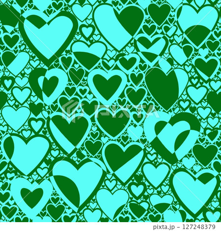 Seamless pattern with linear heart design on color background. 127248379