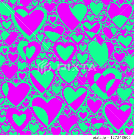 Seamless pattern with linear heart design on color background. 127248606