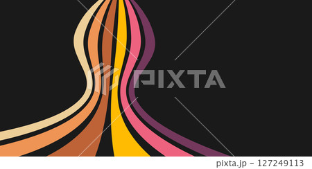Colorful linear pattern of colored lines on a black background in retro style. Abstract background for creative design 127249113
