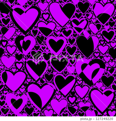Seamless pattern with linear heart design on color background. 127249220
