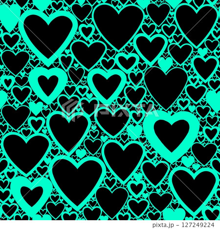 Seamless pattern with linear heart design on color background. 127249224