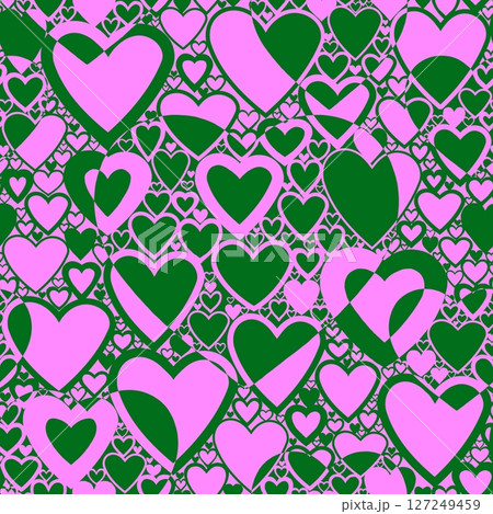 Seamless pattern with linear heart design on color background. 127249459