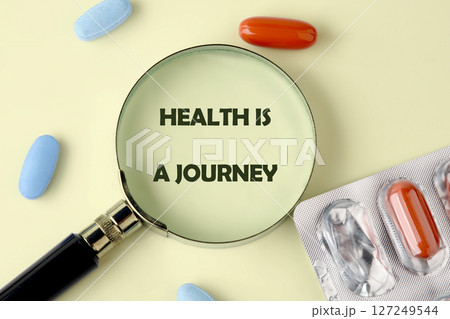 THE CONCEPTUAL PHRASE HEALTH IS A JOURNEY. Wellness and longevity concept. 127249544