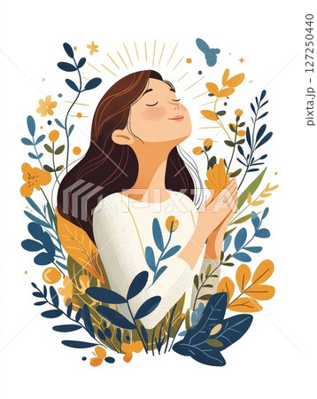 Woman finding serenity in nature's embrace 127250440