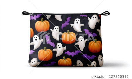 Halloween ghosts and pumpkins repeating pattern printed on black cosmetic bag Halloween ghosts and pumpkins repeating pattern printed on black cosmetic bag 127250555