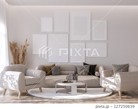 Living Room with Gallery Wall Frame Mockup 127250639