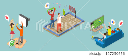 3D Isometric Flat Vector Illustration of Best Team Cheering, College Sports Fans 127250656