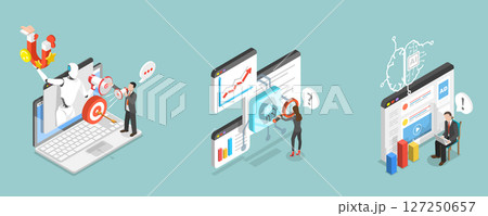 3D Isometric Flat Vector Illustration of Advertising Efficiency AI-Technology, AI In Marketingconcept 127250657