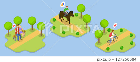 3D Isometric Flat Vector Illustration of Outdoor Adventures, Urban Park Activities 127250684