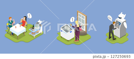3D Isometric Flat Vector Illustration of Electric Servant Services, Humanoid Machine 3D Isometric Flat Vector Illustration of Electric Servant Services, Humanoid Machine 127250693