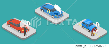 3D Isometric Flat Vector Illustration of Car Crash, Depicting Concept Of Road Accident 127250726