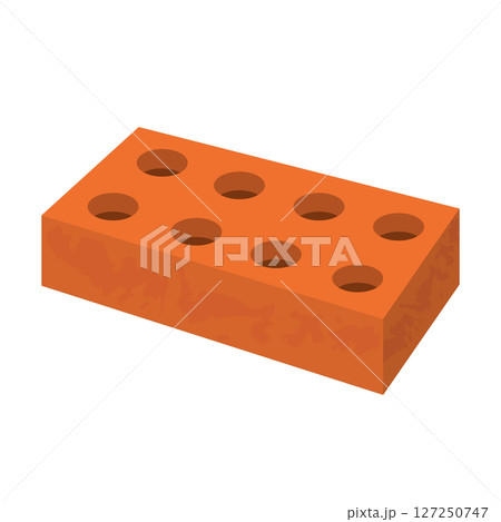 Isometric Red Brick with Holes Vector Illustration. This illustration features a realistic isometric view of a standard red clay brick with eight round holes on its top surface. 127250747