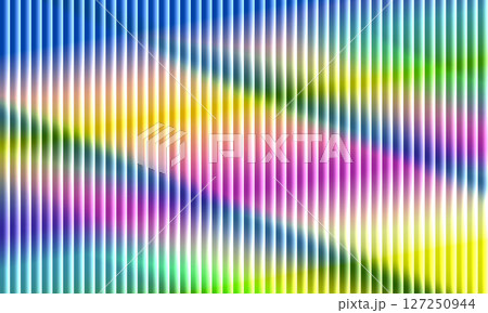 Diagonal illusion of refractive stripe fusion vibrant layered gradients flowing through fluted glass texture and prism color play 127250944