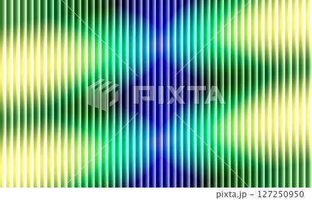 Diagonal waves in fluted stripe illusion bold prism color blending through glass texture and layered rhythmic patterns 127250950