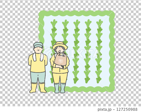 稻田和一位老年農民的插圖 127250988