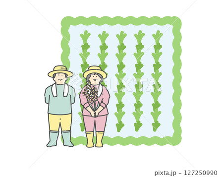 田んぼと高齢農家のイラスト 127250990