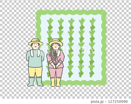 田んぼと高齢農家のイラスト 127250990