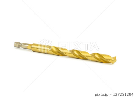 The installed drill bit is isolated on a white background The installed drill bit is isolated on a white background 127251294
