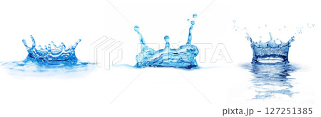 Macro photography of beautiful water splashes isolated on white background. 127251385
