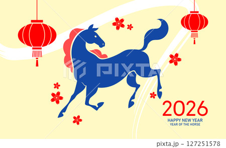 Cute minimalist year of the horse card with hanging lanterns Cute minimalist year of the horse card with hanging lanterns 127251578