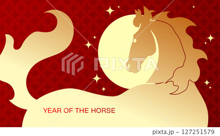 Golden zodiac horse on red background 127251579