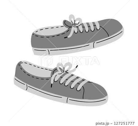 Pair of gray sneakers with laces Pair of gray sneakers with laces 127251777