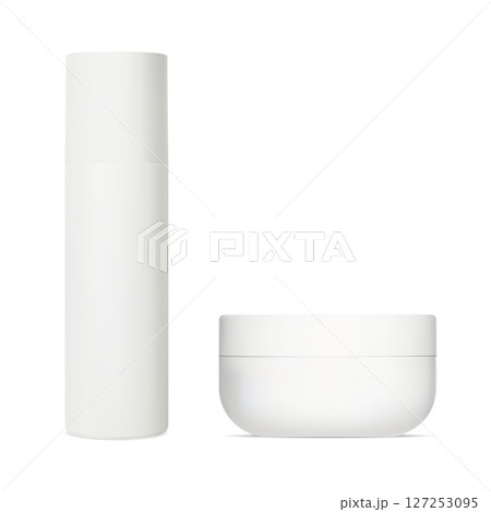 Cosmetic bottle set. Spray container mockup, cream jar 127253095