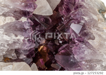 Amethyst Crystal Druse  macro mineral on white background 127253292