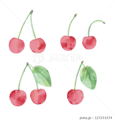 さくらんぼ 水彩画風 手描き イラスト 赤 さくらんぼ 水彩画風 手描き イラスト 赤 127253374