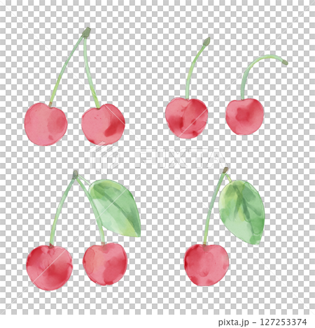 さくらんぼ 水彩画風 手描き イラスト 赤 さくらんぼ 水彩画風 手描き イラスト 赤 127253374