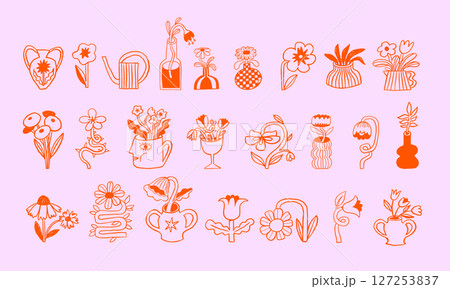 Cute hand drawn flowers, plant pots, houseplants and vases doodles set Cute hand drawn flowers, plant pots, houseplants and vases doodles set 127253837